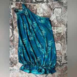 Teal print one shoulder top tunic